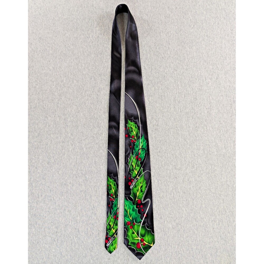 J. Garcia Wetlands II Collection 58 Silk Tie Floral Holiday Black Green Red